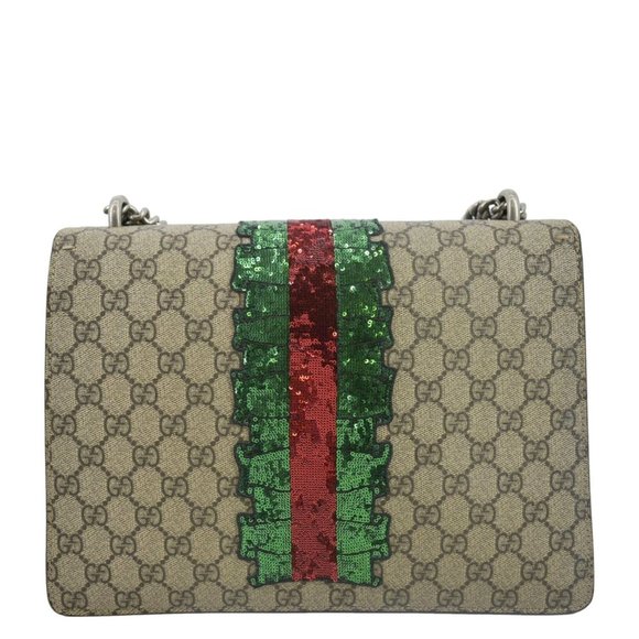 GUCCI  Dionysus Medium GG Supreme Embroidered Sequin Shoulder Bag Beige - Picture 3 of 14